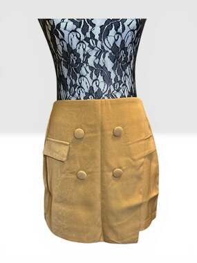 Lulus Feeling Sophisticated Tan Faux Suede Double-Breasted Skort